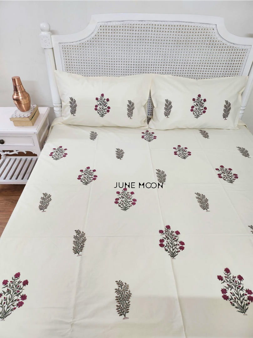 Suhaani - Block Printed Bedsheet Set (Cream Base)