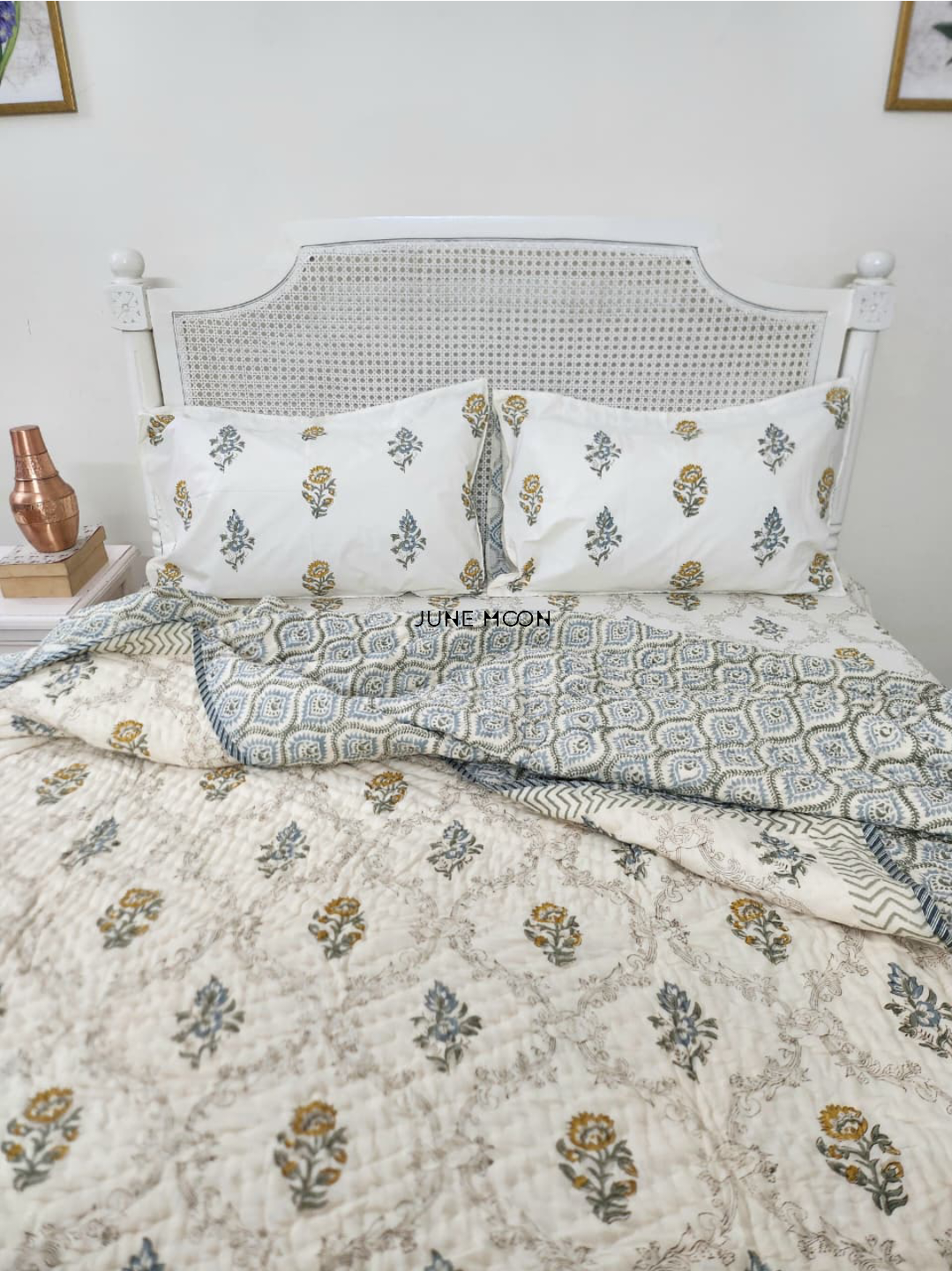 Golden Hour - Block Printed Muslin Quilt (Cream Base)