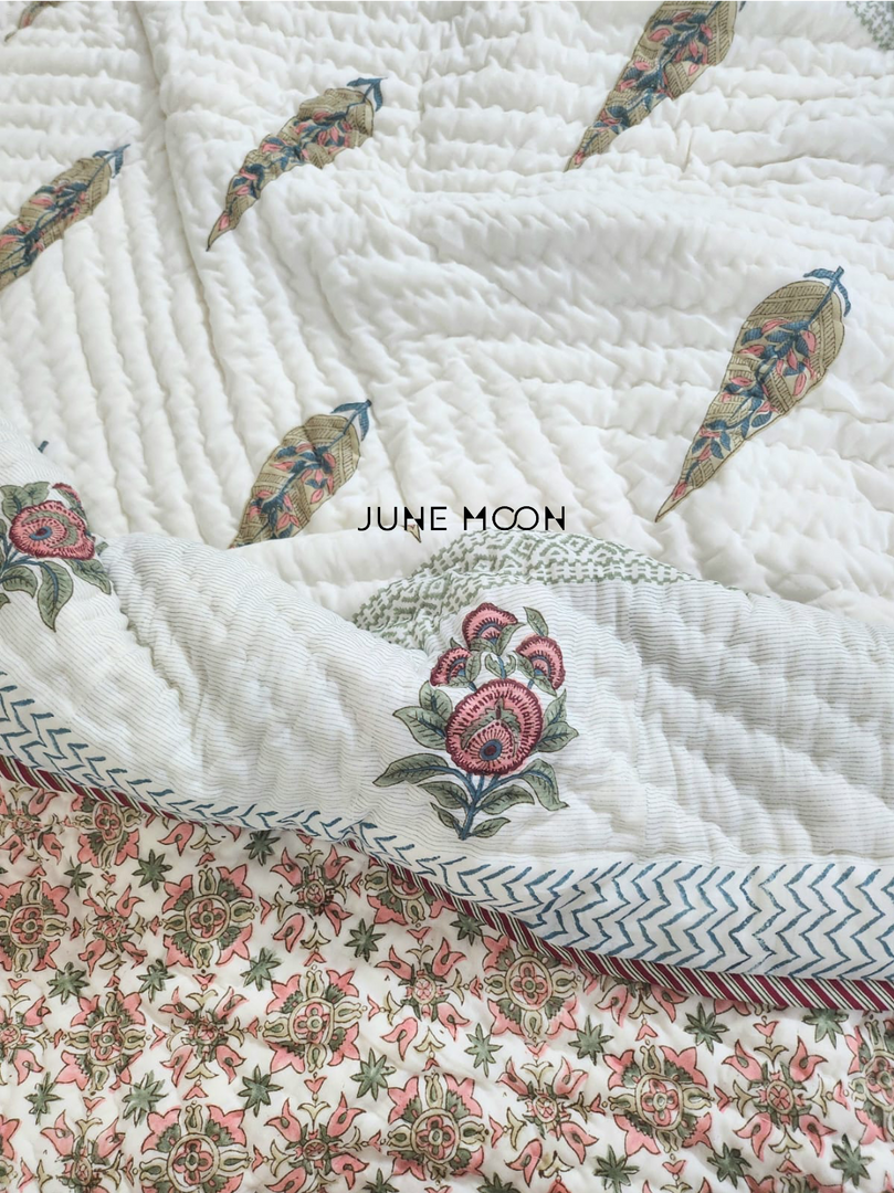 Dusty Bloom - Block Printed Muslin Quilt