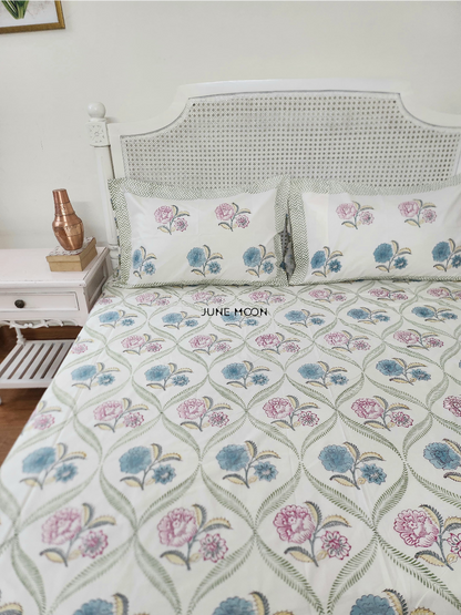 Summer House - Block Printed Bedsheet Set (Cream Base)