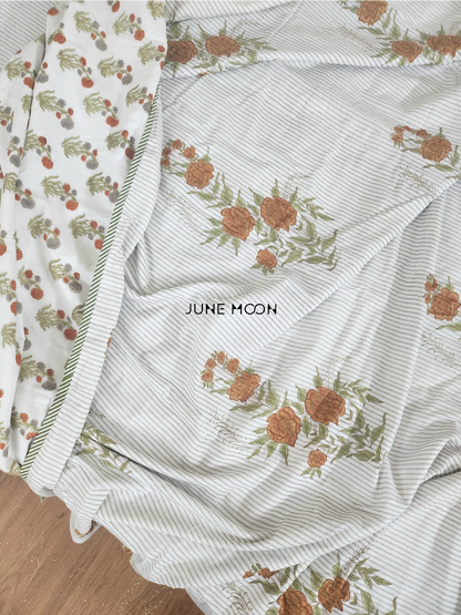 Warm Roses - Block Printed Muslin Dohar