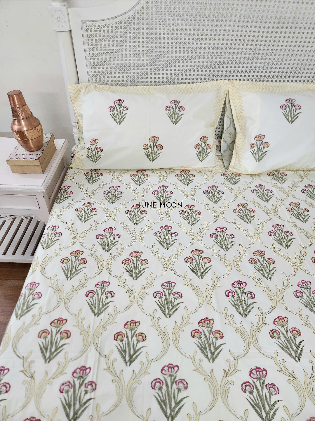 Noon Of June - Block Printed Bedsheet Set (Cream Base)