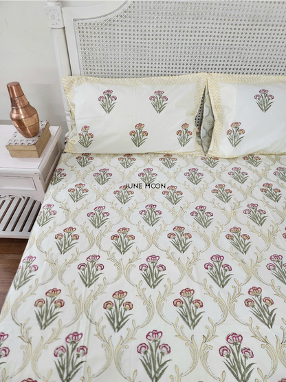 Noon Of June - Block Printed Bedsheet Set (Cream Base)