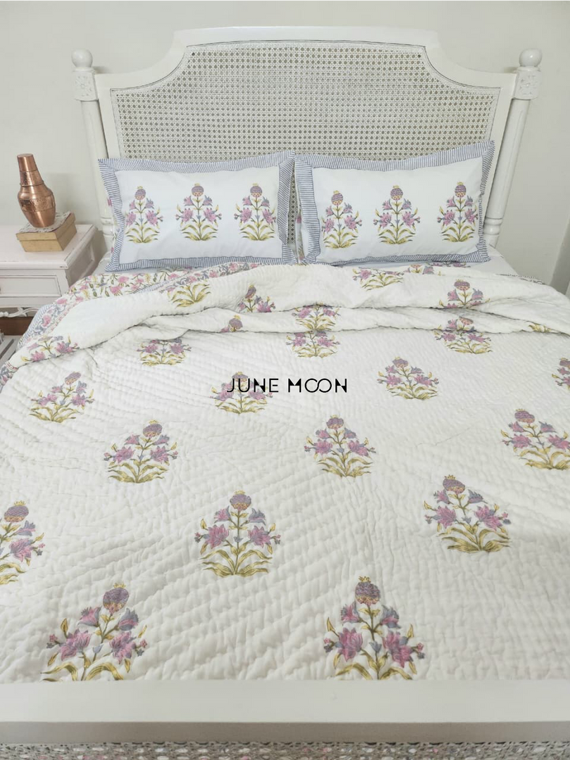 Lady Lilac -Block Printed Muslin Quilt