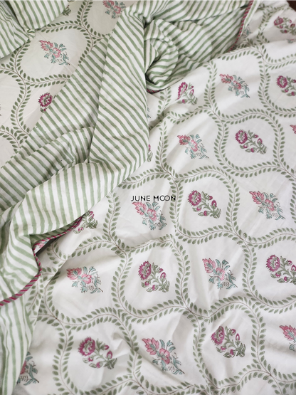 Rosewood - Block Printed Muslin Dohar (Cream Base)