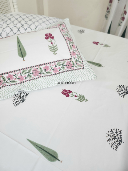 Hued Petals - Block Printed Bedsheet Set