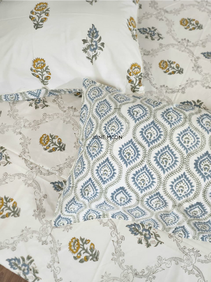 Golden Hour - Block Printed Bedsheet Set (Cream Base)