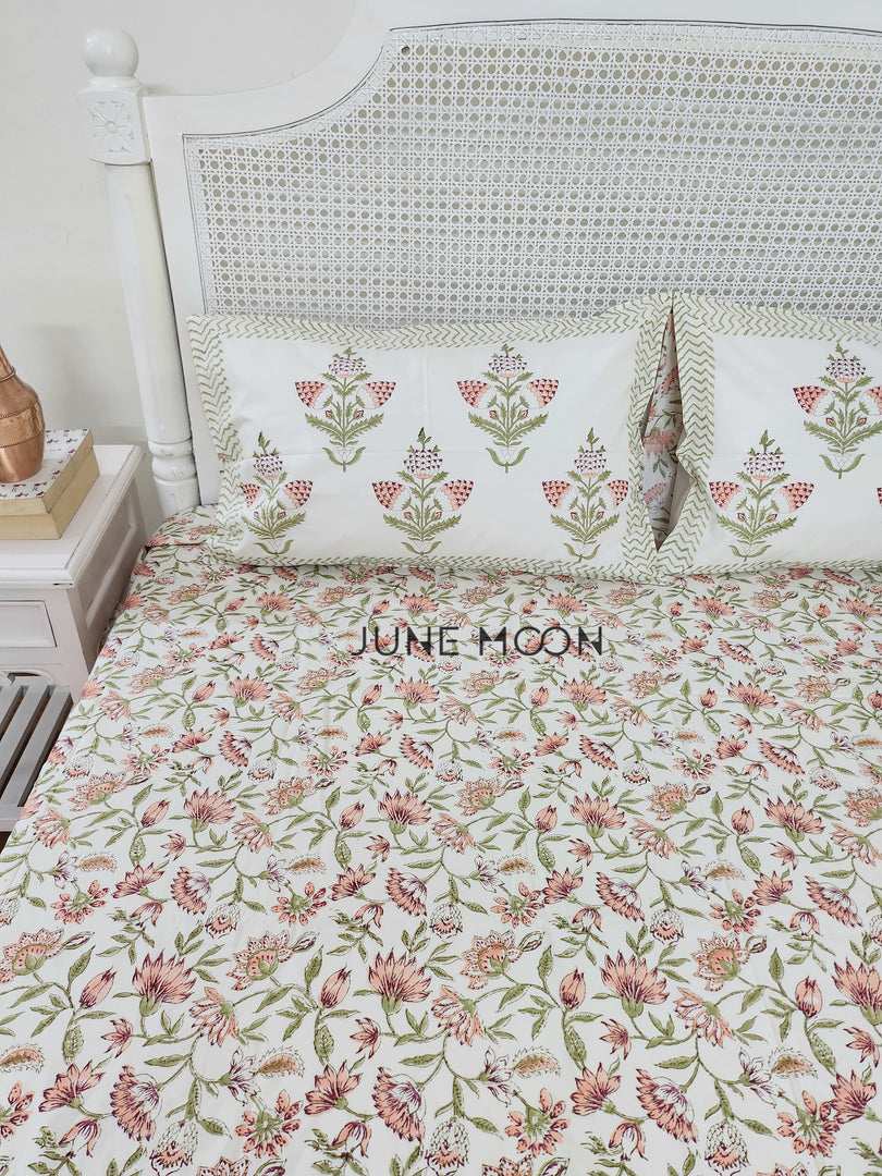 Rusty Farm - Block Printed Bedsheet Set (Cream Base)