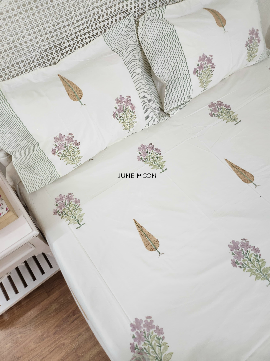 French Cottage - Block Printed Bedsheet Set (Cream Base)