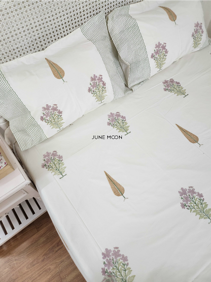 French Cottage - Block Printed Bedsheet Set (Cream Base)