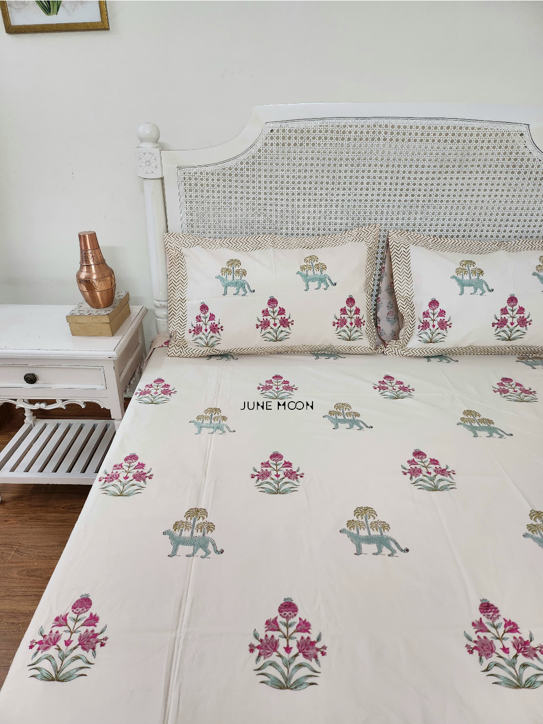 Dream World - Block Printed Bedsheet Set (Pink Base)