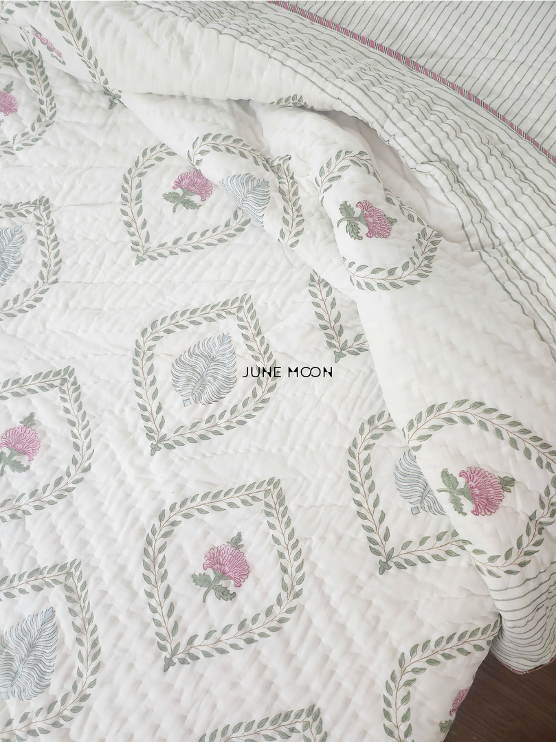 Autumn Rose - Block Printed Muslin Quilt