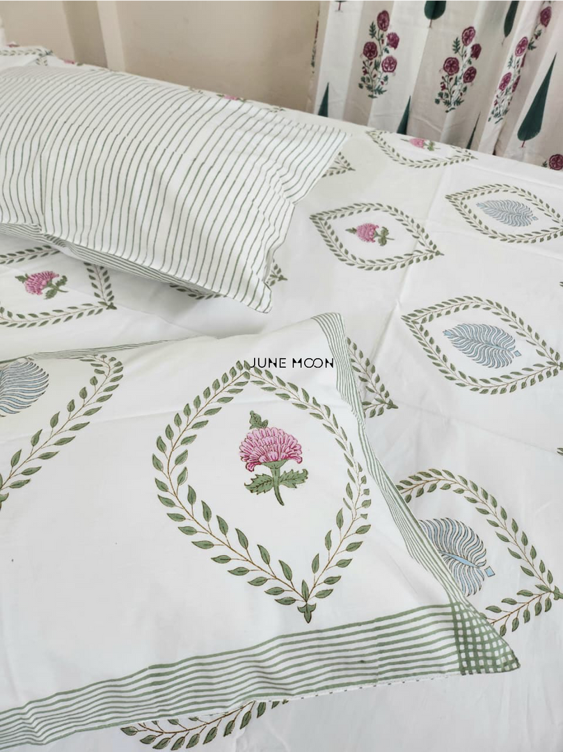 Autumn Rose - Block Printed Bedsheet Set