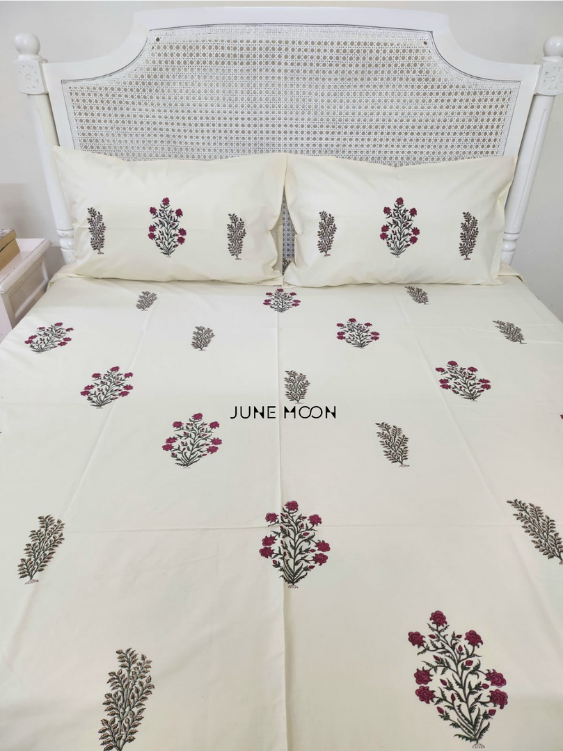 Suhaani - Block Printed Bedsheet Set (Cream Base)