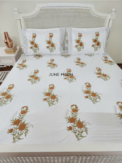 Warm Roses - Block Printed Bedsheet Set