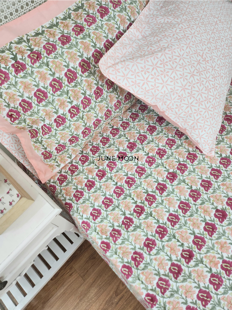 Roseate - Block Printed Bedsheet Set