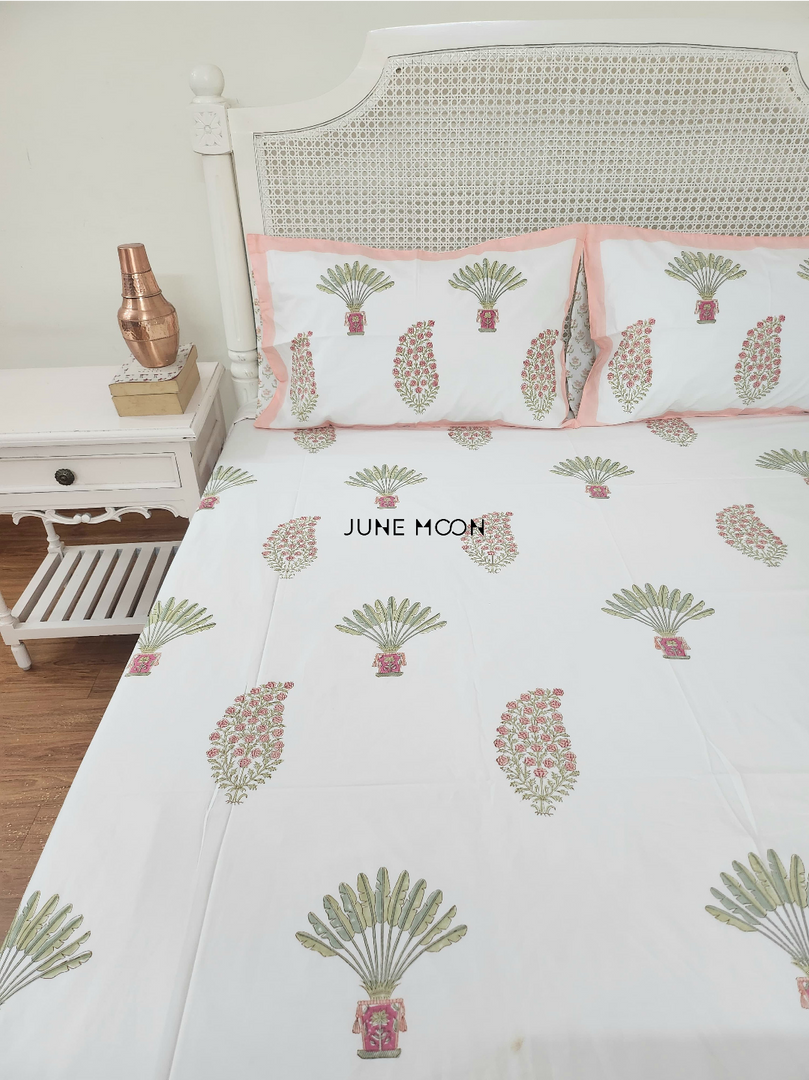 Cosy Coral - Block Printed Bedsheet Set