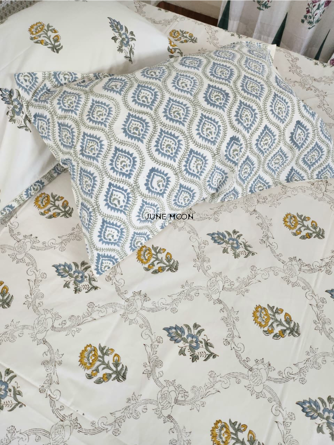 Golden Hour - Block Printed Bedsheet Set (Cream Base)