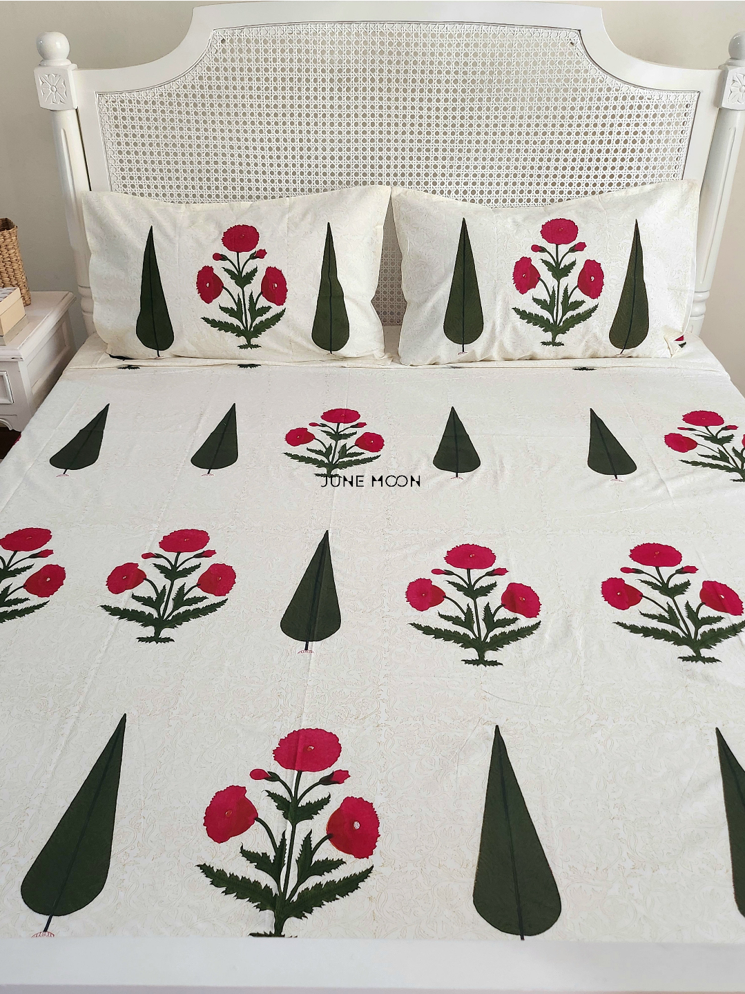 Carmine Sunset - Block Printed Bedsheet Set