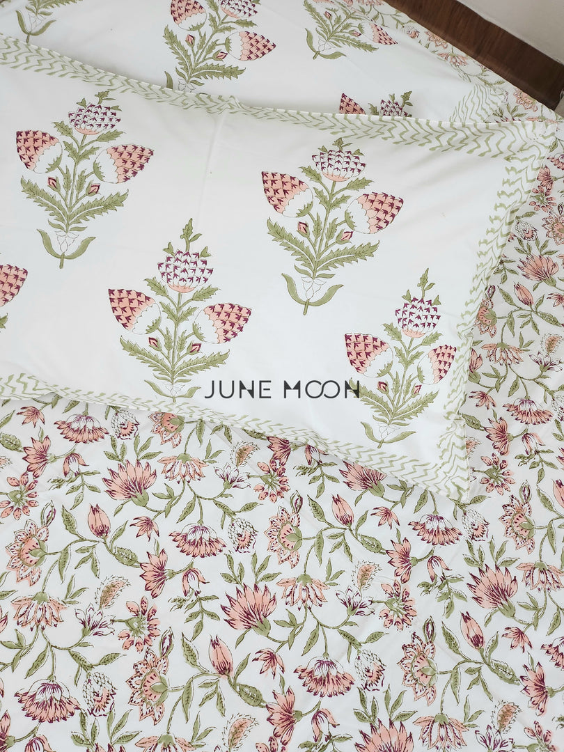 Rusty Farm - Block Printed Bedsheet Set (Cream Base)