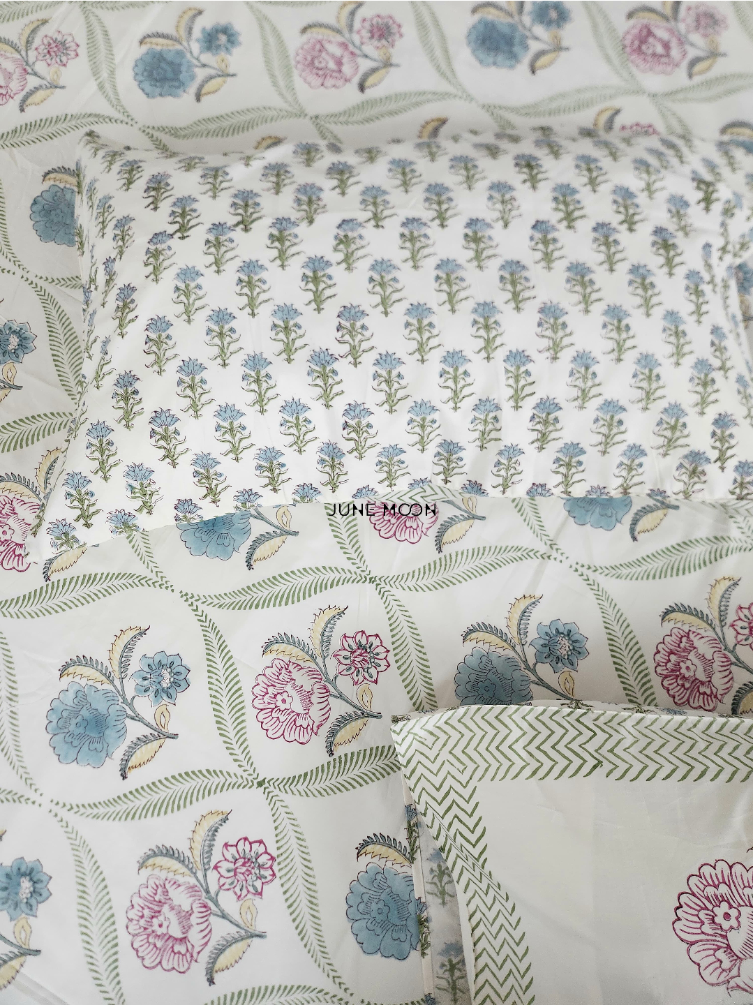 Summer House - Block Printed Bedsheet Set (Cream Base)