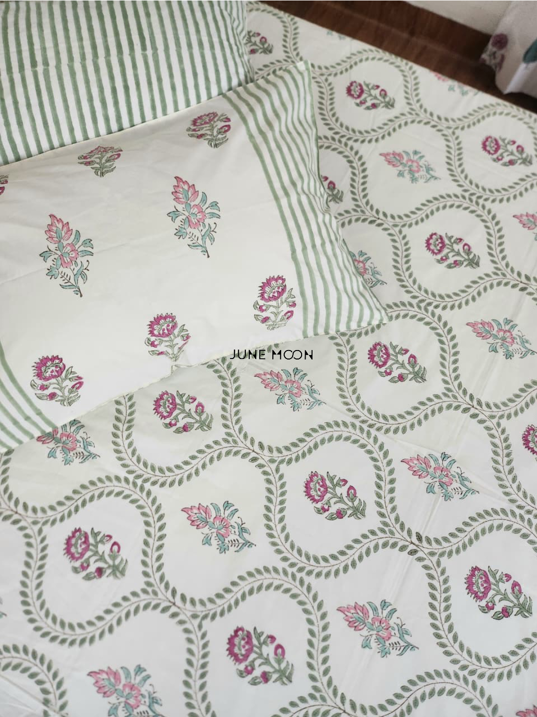 Rosewood - Block Printed Bedsheet Set (Cream Base)