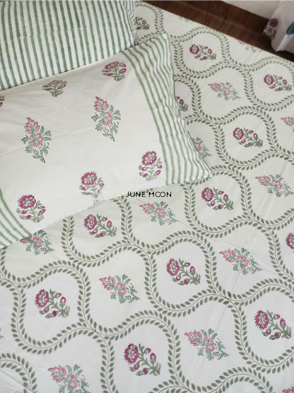 Rosewood - Block Printed Bedsheet Set (Cream Base)