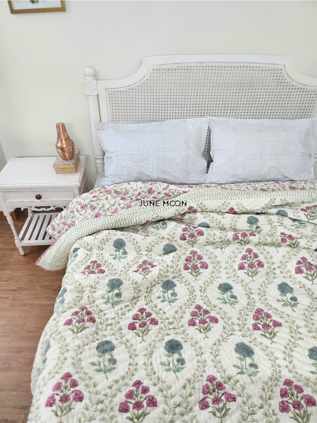 Nandini - Block Printed Muslin Quilt (Cream Base)