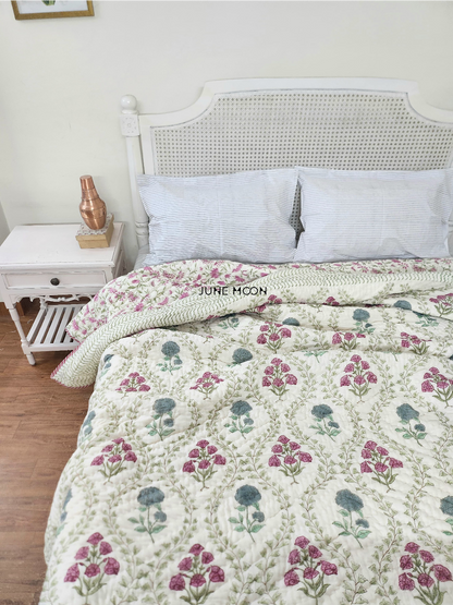 Nandini - Block Printed Muslin Quilt (Cream Base)