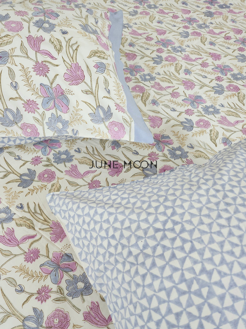 Lavendelle - Block Printed Bedsheet Set (Cream Base)