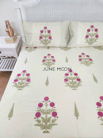 Load image into Gallery viewer, Rose Chalet - Block Printed Bedsheet Set (Cream Base)
