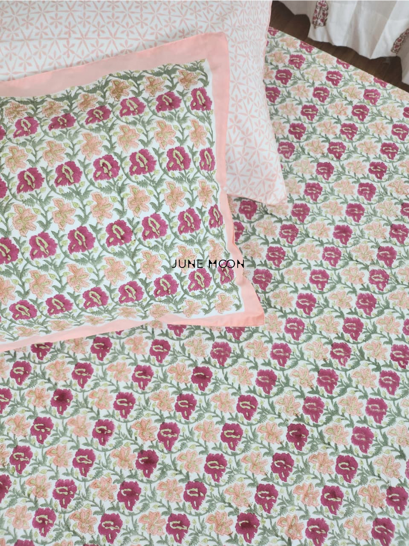 Roseate - Block Printed Bedsheet Set