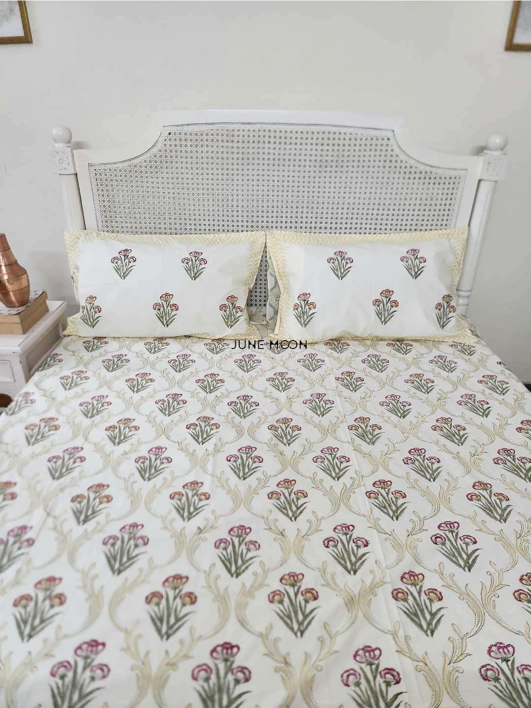Noon Of June - Block Printed Bedsheet Set (Cream Base)