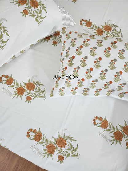 Warm Roses - Block Printed Bedsheet Set