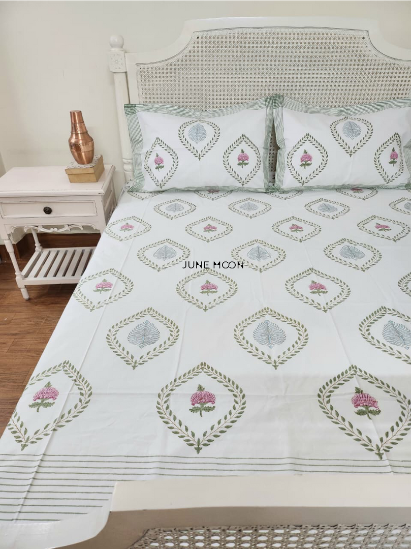Autumn Rose - Block Printed Bedsheet Set