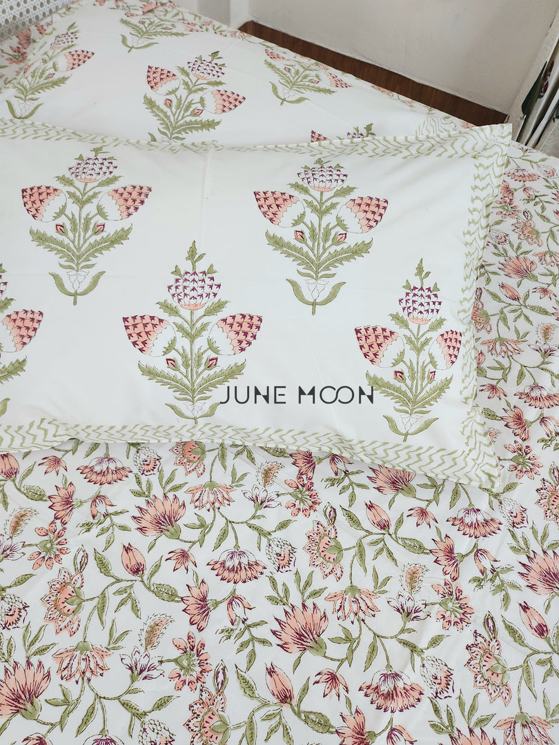 Rusty Farm - Block Printed Bedsheet Set (Cream Base)