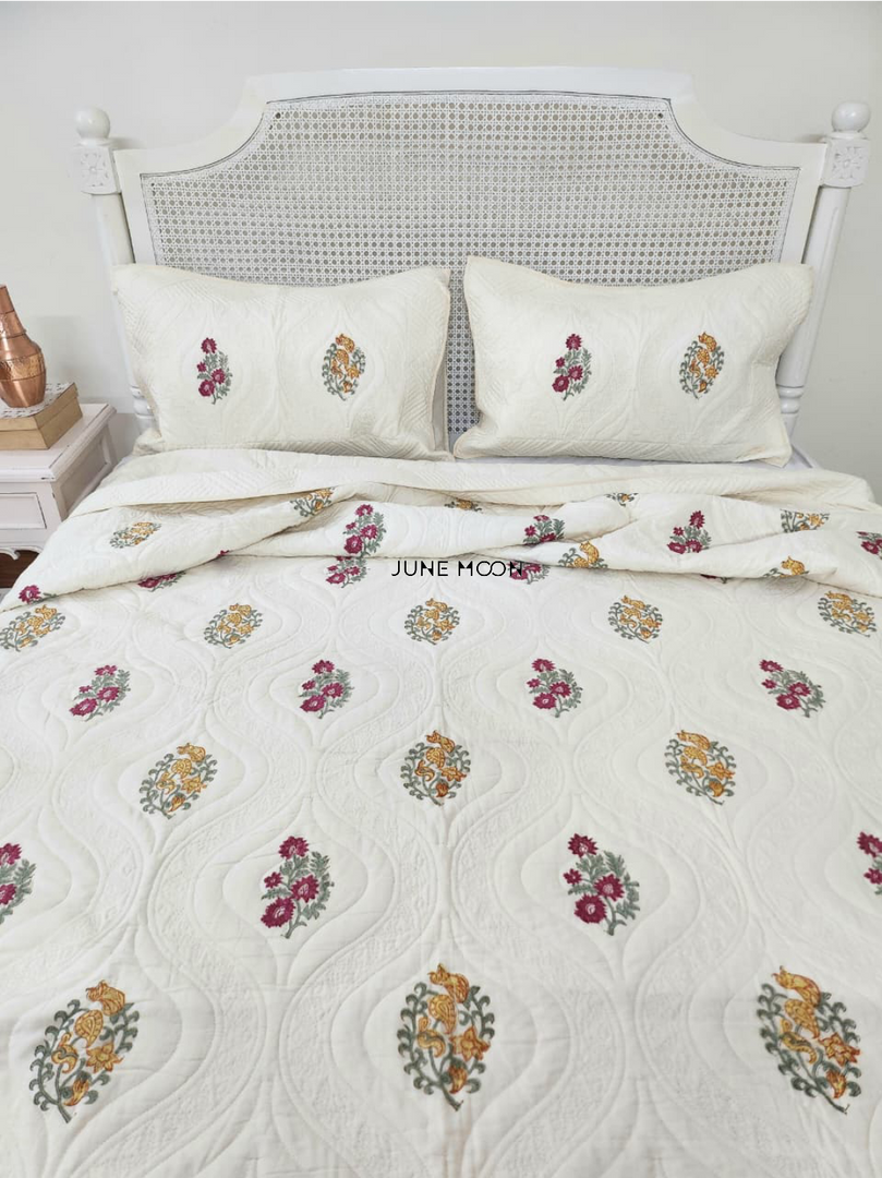 Gulsaana - Quilted Bedcover Set (Cream Base)