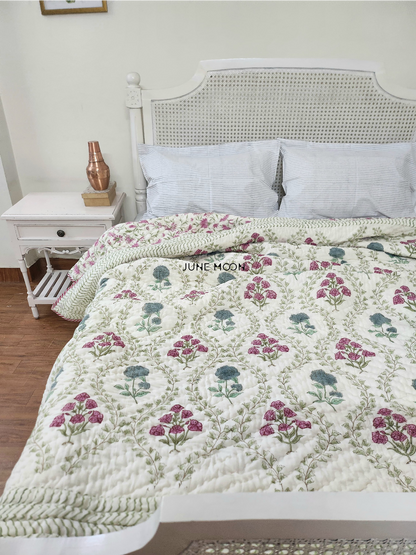 Nandini - Block Printed Muslin Quilt (Cream Base)