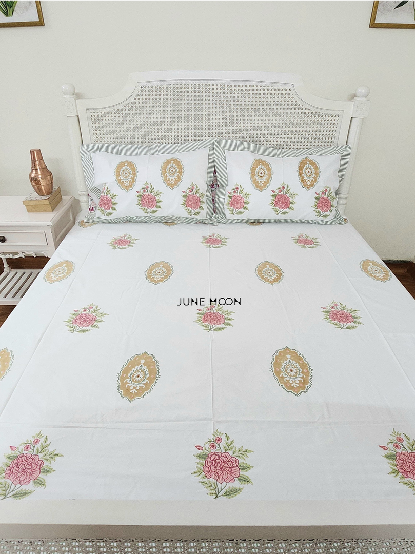 Gulab Mahal - Block Printed Bedsheet Set