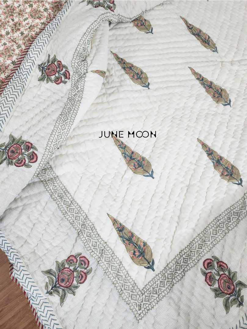 Dusty Bloom - Block Printed Muslin Quilt