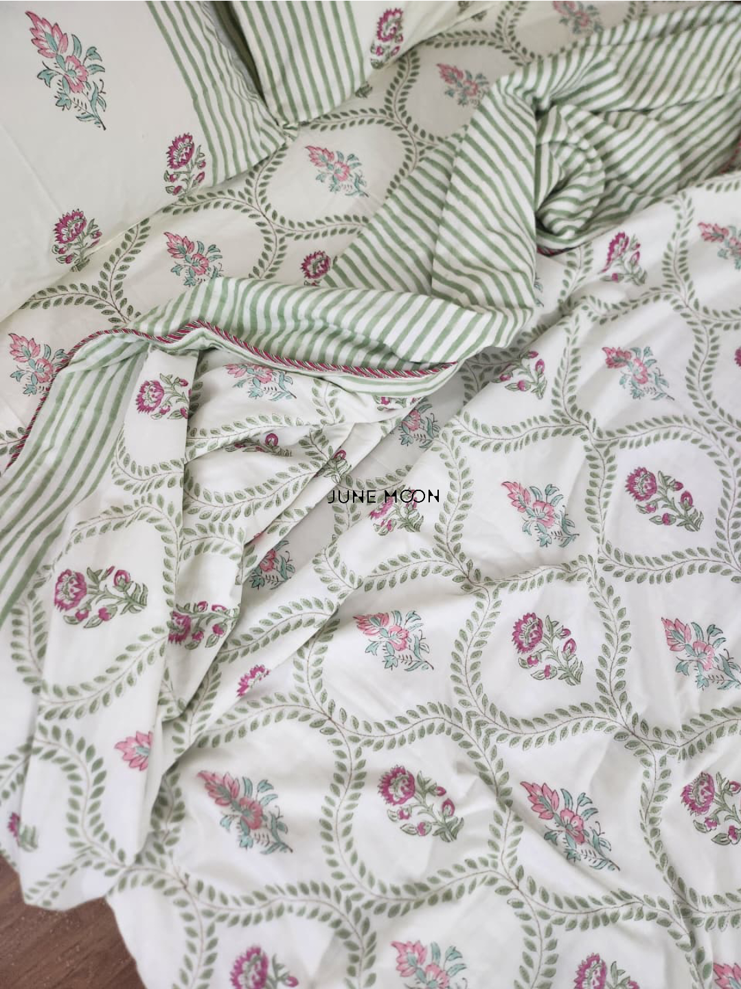 Rosewood - Block Printed Muslin Dohar (Cream Base)