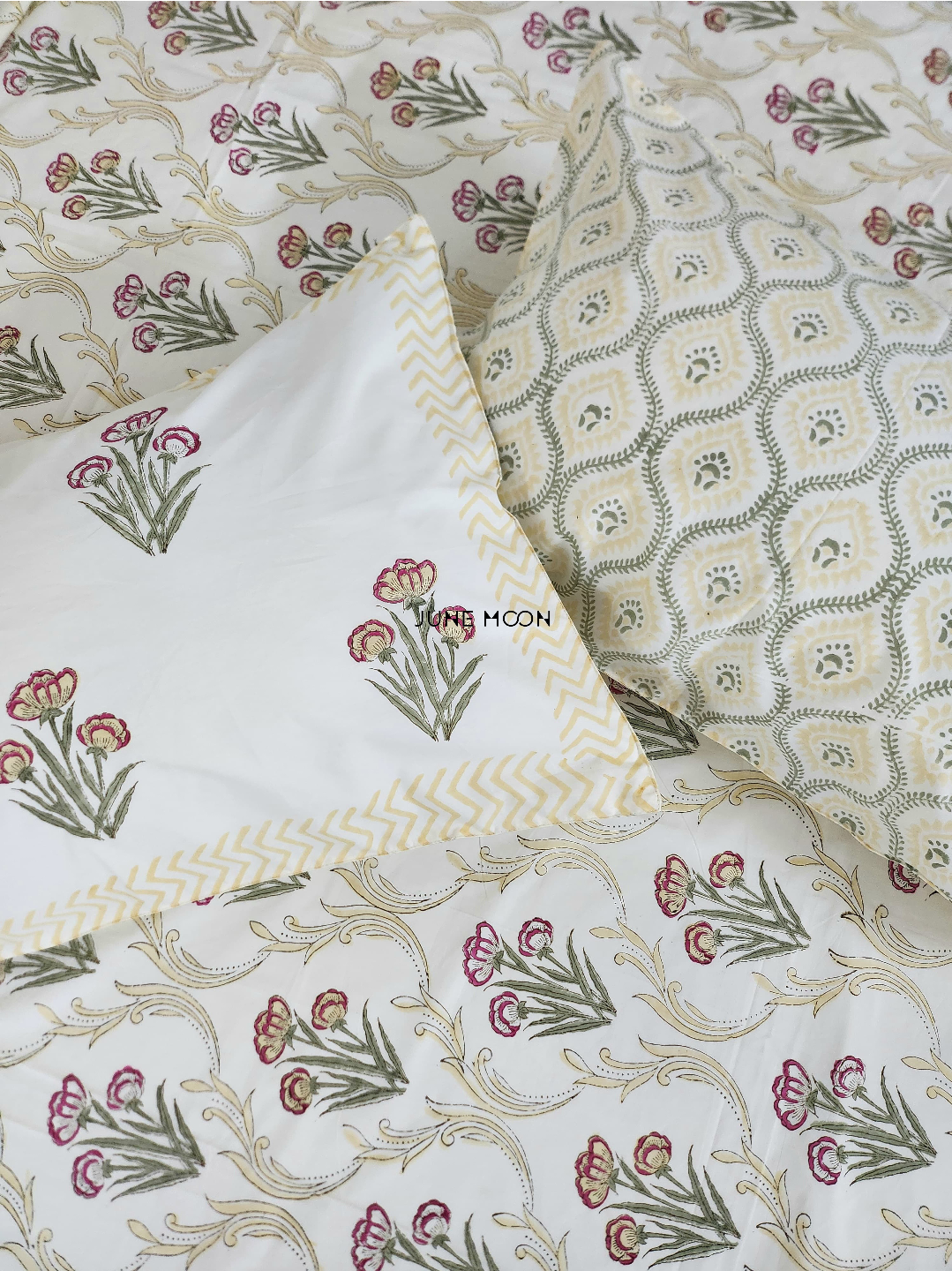 Noon Of June - Block Printed Bedsheet Set (Cream Base)