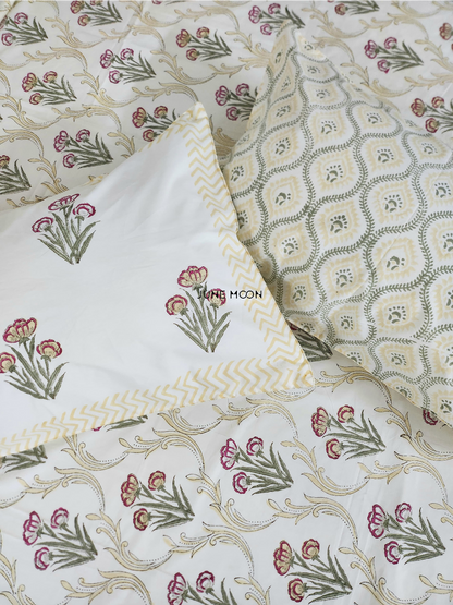Noon Of June - Block Printed Bedsheet Set (Cream Base)
