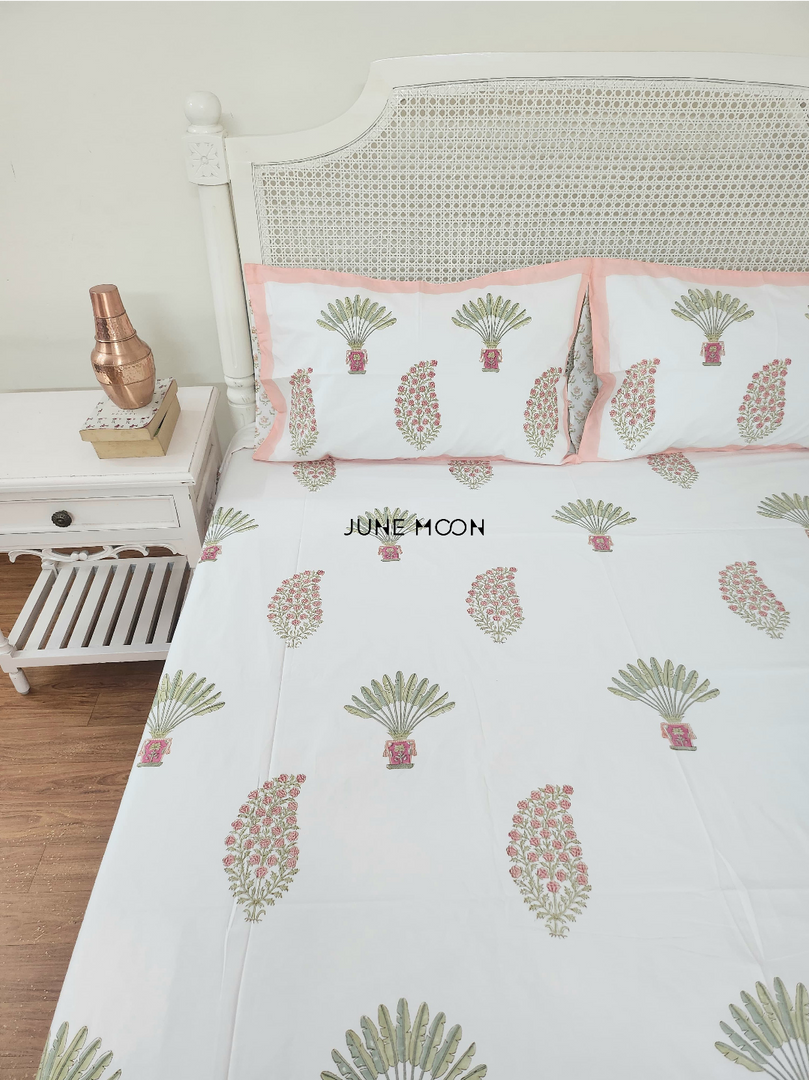 Cosy Coral - Block Printed Bedsheet Set
