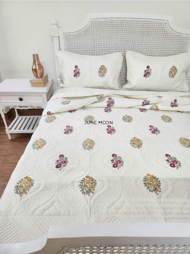 Gulsaana - Quilted Bedcover Set (Cream Base)