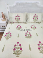 Load image into Gallery viewer, Rose Chalet - Block Printed Bedsheet Set (Cream Base)
