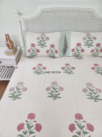 Load image into Gallery viewer, Hued Mist - Block Printed Bedsheet Set (Pink Base)
