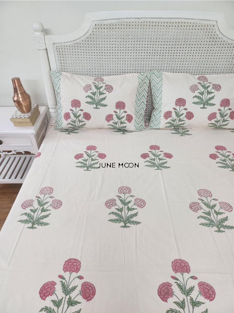 Hued Mist - Block Printed Bedsheet Set (Pink Base)