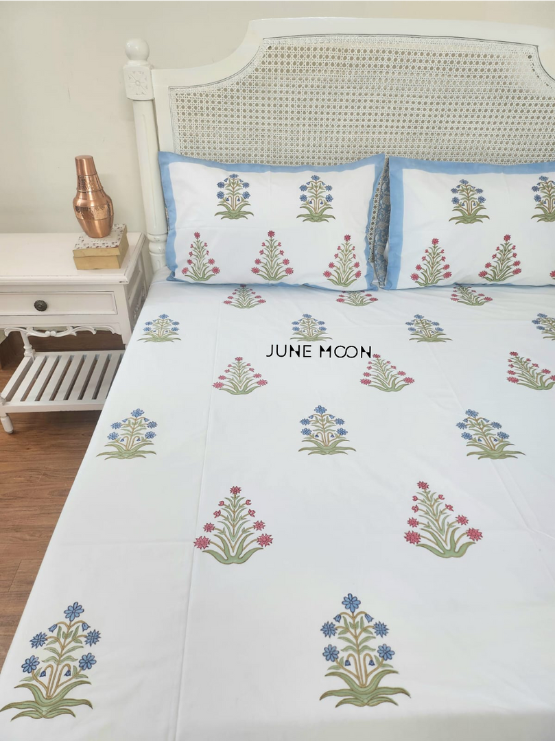 Blossom Terrace - Block Printed Bedsheet Set