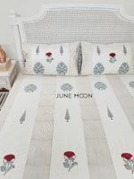 Load image into Gallery viewer, Mint To Be - Block Printed Bedsheet Set (Cream Base)
